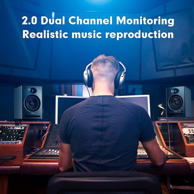 Ortizan C7 Dual-Mode 2.0 Studio Monitors, Active Monitor Speakers for Near Field Music Production, Bluetooth 5.3 Wireless Computer PC Monitor Gaming Bookshelf Speakers(Pair, Black)