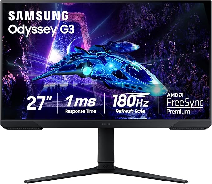 Samsung 27-Inch Odyssey G3 (G30D) Series FHD Gaming Monitor, 1ms, 180Hz, AMD FreeSync, Adjustable Stand, Black Equalizer, Virtual Aim Point, Eye Saver Mode, Flicker-Free, LS27DG302ENXZA