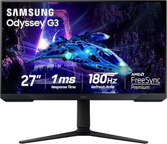 Samsung 27-Inch Odyssey G3 (G30D) Series FHD Gaming Monitor, 1ms, 180Hz, AMD FreeSync, Adjustable Stand, Black Equalizer, Virtual Aim Point, Eye Saver Mode, Flicker-Free, LS27DG302ENXZA