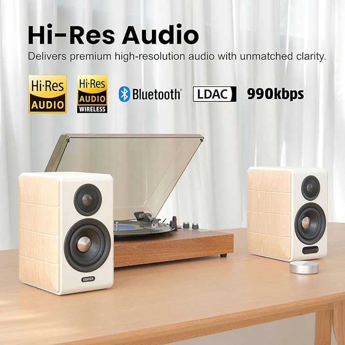 Edifier Active Bookshelf Speakers, 2.0 Computer Hi-Fi Speaker System, 88W RMS Hi-Res Audio with LDAC Bluetooth USB-C Optical Coaxial RCA Input Subwoofer Output for Record Player TV, Pair - White