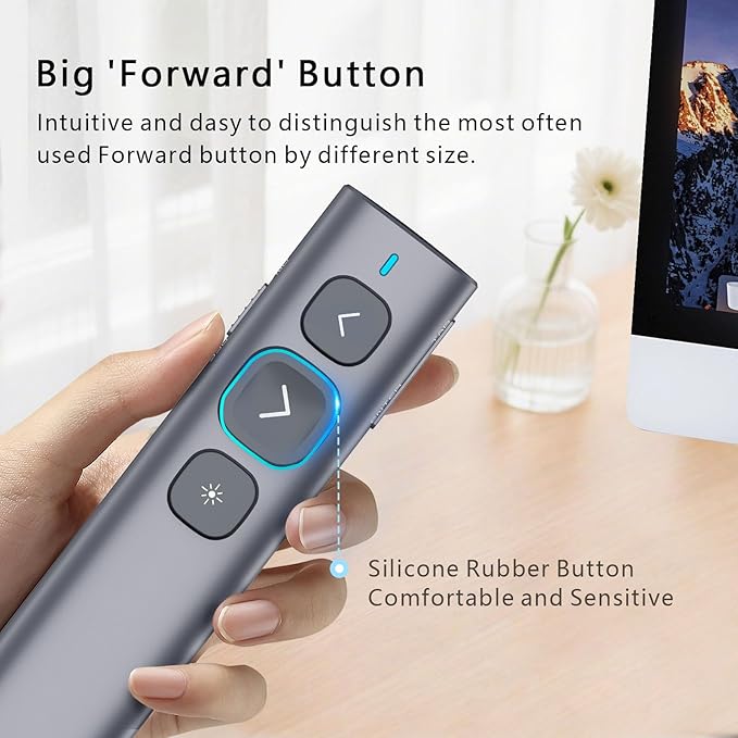 Norwii N95 Presentation Clicker, PowerPoint Clicker for Presentation Remote, Rechargeable Wireless Presenter Pointer, Slide Advancer for PC/Laptop/e-Book in Classroom, Auditorium, Church (Green,USB-A)