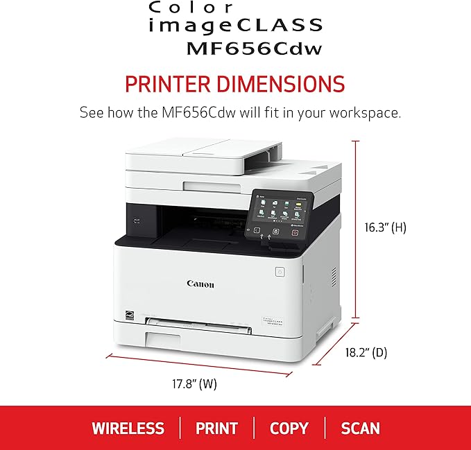 Canon imageCLASS MF656Cdw - Wireless Duplex Color Laser Printer, All-in-One with Copier, Scanner, Fax, Auto Document Feeder, Mobile Ready, 3 Year Limited Warranty, 22 PPM, White