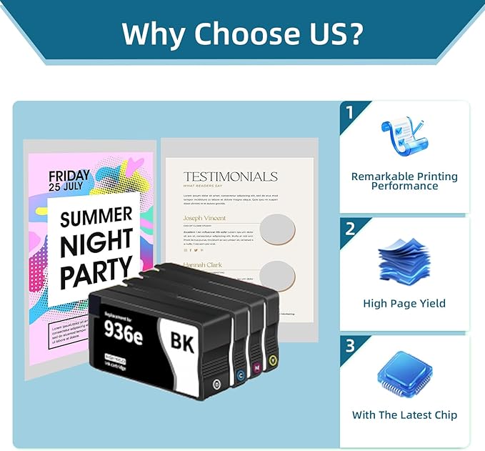 936e 936XL Ink Cartridges Combo Pack High Page Yield Compatible for HP 936 936e Ink Cartridge Work for OfficeJet Pro 9125e 9120e 9135e 9110b 9130b 9128e 9130b 9122e 9730e with Chip (4-Pack)