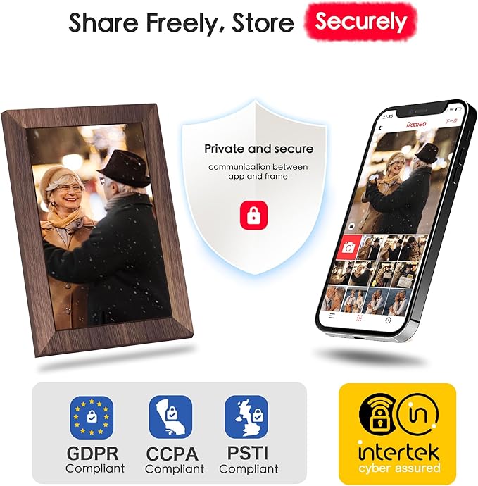 Digital Picture Frame, 10.1 inch Frameo Digital Frame WiFi, 1280 * 800 IPS HD Touchscreen, 32GB Storage, Instant Share Pictures Video, Smart Photo Frame Electronic, Gifts for Mom, Grandma, Woodgrain