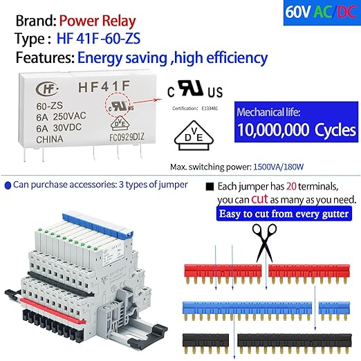 20Pcs Electromechanical Relay 6Amp Miniature Power Relay 110V-120V AC 1NO 1NC SPDT with LED Indicator, Socket Base, DIN Rail Slotted