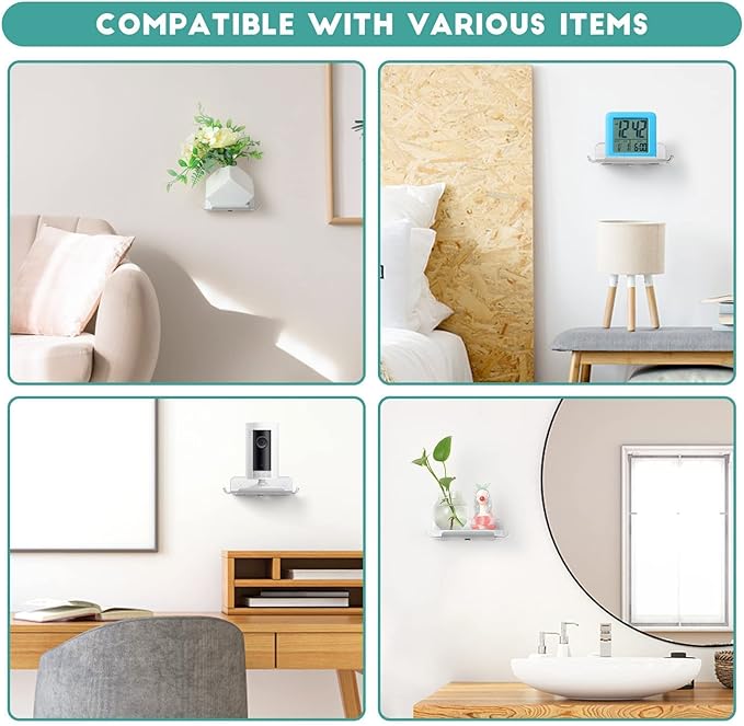 Small Wall Shelf, 4.7" Floating Shelves for Speakers, Internet Router, Smart Home, Apple HomePod Mini, Echo Dot 4th, Security Camera– for Bedroom, Gaming Room, and Living Room (Silver)