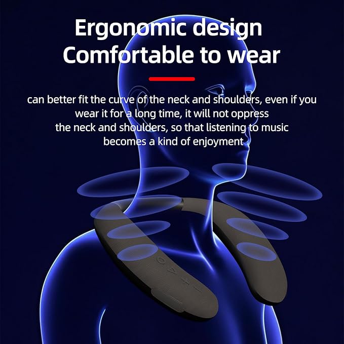 Portable Wireless Neckband Home TV Speakers, Theater Stereo Surround Sound with Microphone, Wireless Loudspeaker for Outdoor Sports with Bluetooth Receiver