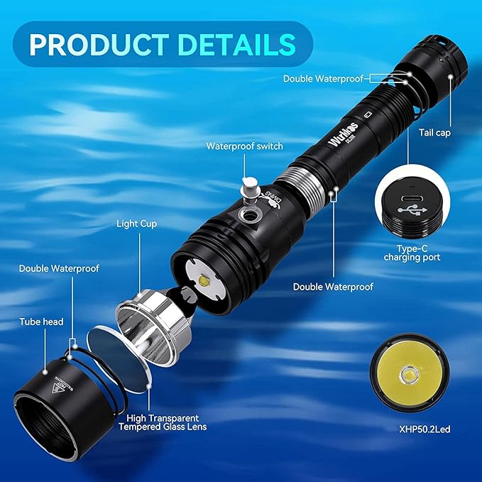 Wurkkos DL20R Diving Flashlight 3200 Lumen Dive Light 100M Scuba Dive Light IPX8 Waterproof Underwater Flashlight Submarine Flashlight with XHP50.2 Scuba Gear