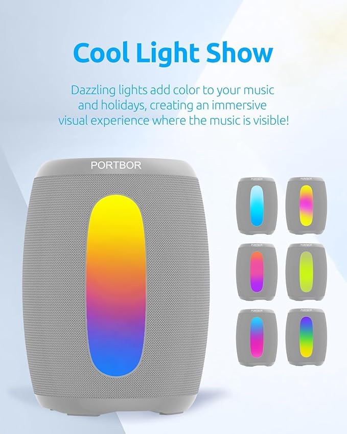 Portable Bluetooth Speaker Wireless, Powerful Stereo Sound Small Speaker with Lights, IPX5 Waterproof, TWS Pairing, BT 5.3 with AUX Input, for Outdoor/Home/Camping/Beach/Shower, Him Her Ideal Gifts