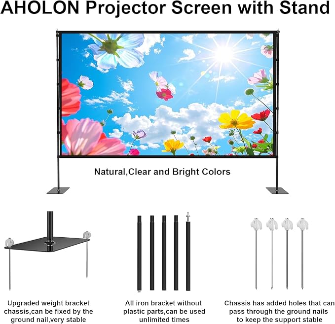 Outdoor Projector Screen with Stand - 100 Inch Portable Projector Screen Indoor and Outdoor Projector Screens 16:9 5K HD Wrinkle Free Lightweight Movie Screen with Carry Bag,Enioy Movie Nights