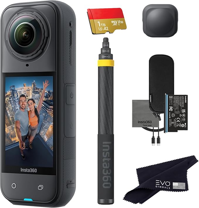 Insta360 X5 Extended Selfie Stick Bundle((3m/9.8ft))-8K Waterproof 360 Action Camera with 1/1.28" 48MP Sensors, 8K 360 HDR Video, 72MP 360 Photo |Bundle Includes Selfie Stick, Lens Cap (1TB)