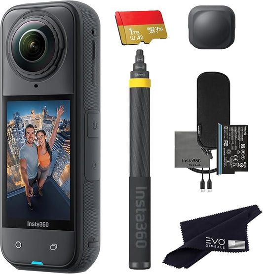 Insta360 X5 Extended Selfie Stick Bundle((3m/9.8ft))-8K Waterproof 360 Action Camera with 1/1.28" 48MP Sensors, 8K 360 HDR Video, 72MP 360 Photo |Bundle Includes Selfie Stick, Lens Cap (1TB)