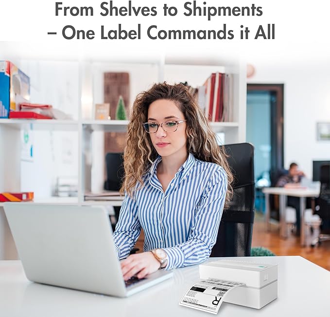 Bluetooth Thermal Shipping Label Printer: 4x6 Wireless Mini Clear Label Maker with Waterproof Tape for Small Business - Widely Used for USPS UPS Ebay Amazon Shopify Etsy, White