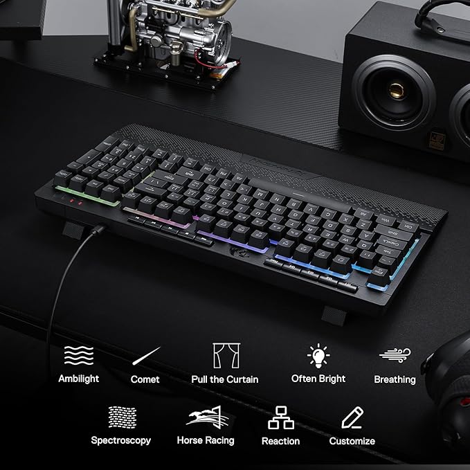 Redragon K515 Shiva Wired RGB Membrane Gaming Keyboard, 98 Keys Mechanical-Feel Keyboard w/Smooth Linear Switch, On-Board Macro & Dedicated Multimedia Keys, Detachable Wrist Rest, Software Supported