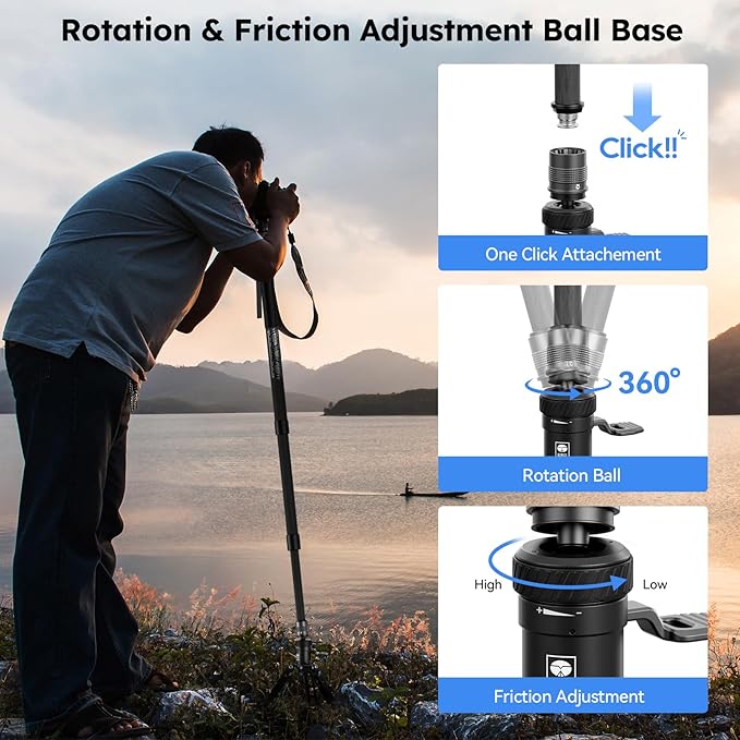 SIRUI SVM-165P Rapid Monopod with Pedal, 65" Carbon Fiber Camera Monopod with Feet, One-Step Height Adjustment with Twist Lock, Max Load 22lbs/ 10kg