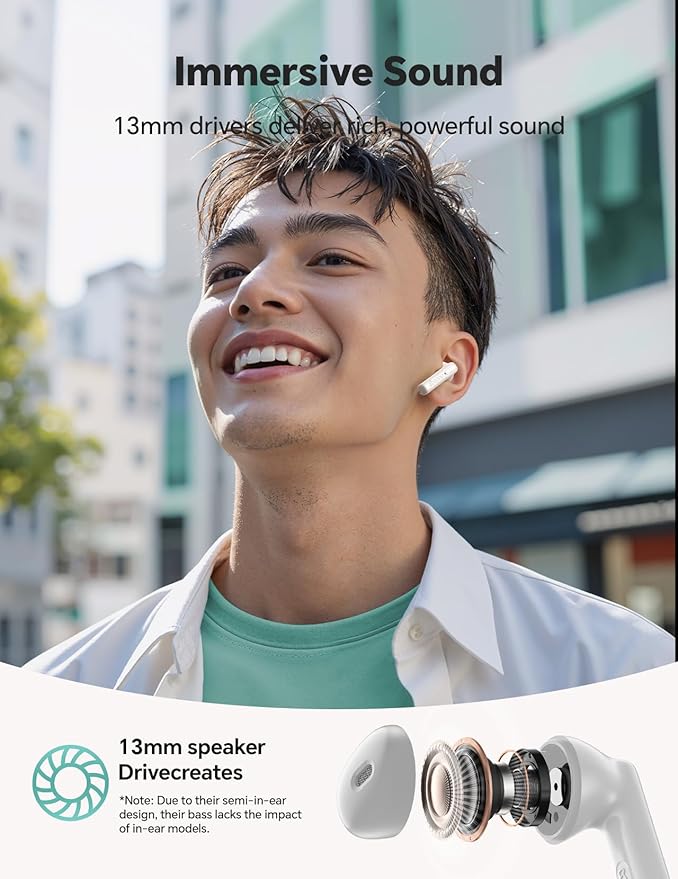 Wireless Earbuds Bluetooth V5.3 Headphones 25H Playtime Waterproof Ear Buds with Mic Lightweight in Ear Earphones for Android/iOS Phone, Birthday White Elephant Stocking Stuffers for Women Men Adults