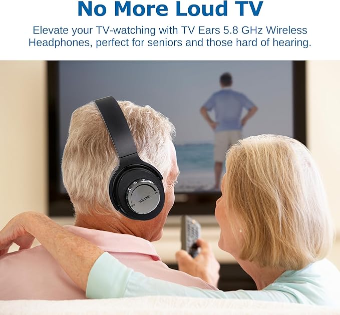 TV · EARS 5.8 GHz Wireless Headphones System for TV, Voice Clarifying for Listening & Watching Experience with Rechargeable Batteries, Adjustable Sound, Works with most TV Brands, Range up to 100 Feet