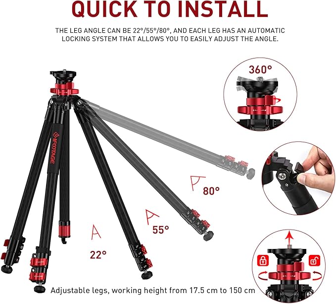 IFOOTAGE Camera Tripod Professional Standard,Heavy Duty,Flexible Stable 360° Ball Head,Centre Column Release for Low Position,Max Payload 6kg,65"/165cm TA6S