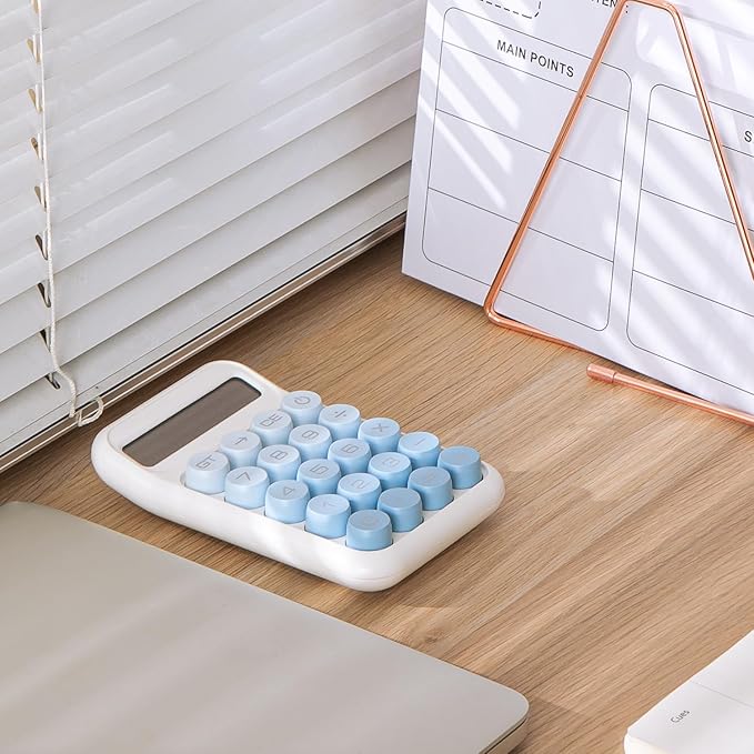 Y YOMA 1 Pack Mechanical Switch Calculator with 10 Digit Large LCD Display Big Button, Mini Cute Desktop Calculator 4 Function Basic Calculators for School Home Office Business, Lake Blue