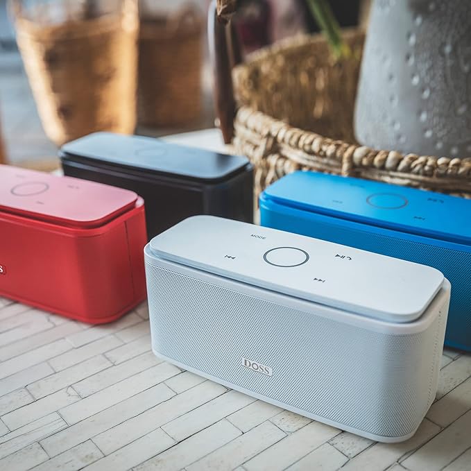 DOSS SoundBox Touch Wireless Bluetooth Speaker with 12W HD Sound and Bass, IPX5 Water-Resistant, 20H Playtime, Handsfree, Portable for Office, Home, Outdoor, Travel-Blue