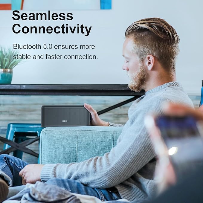 DOSS SoundBox Touch Wireless Bluetooth Speaker with 12W HD Sound and Bass, IPX5 Water-Resistant, 20H Playtime, Handsfree, Portable for Office, Home, Outdoor, Travel- Grey