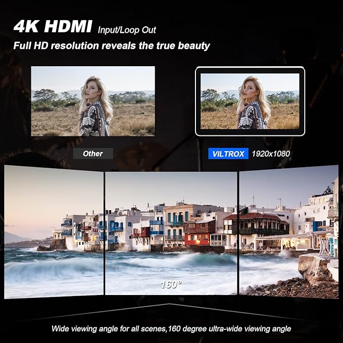 VILTROX DC-X3 6" Camera Field Monitors DCX3 for DSLR Touchscreen External Monitor 4k 2000nits X3 Monitor for Sony Canon Nikon 3D LUT 1920x1080 IPS with Sunshield 2200 MAh Battery