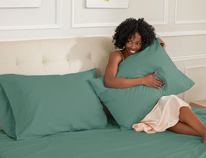 Sunflower Queen Pillowcases Set of 2, 100% Cotton Queen Size Pillow Cases 2, 20×30 inches Sagebrush Green, Soft and Breathable