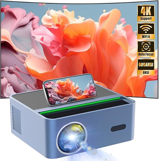 [600ANSI & Auto Focus]4K Home Theater Projector with WiFi and Bluetooth, Native 1080P Movie Projector for Indoor/Outdoor, Auto Keystone & 50% Zoom, Smart Projector for Smartphone/Laptop/USB