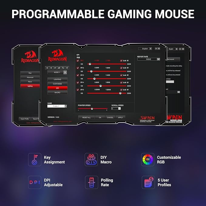 Redragon Gaming Mouse, Wired Gaming Mouse 26,000 DPI Opitacl Sensor, Ergonomic Mice with Fire Button, Macro Editing Programmable RGB Mouse for Laptap/PC/Mac