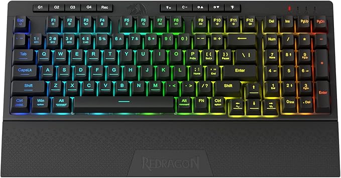 Redragon K515 PRO Shiva RGB Wireless Membrane Gaming Keyboard, 98 Keys Mechanical-Feel Keyboard w/Smooth Linear Switch, On-Board Macro & Multimedia Keys, Detachable Wrist Rest, Software Supported