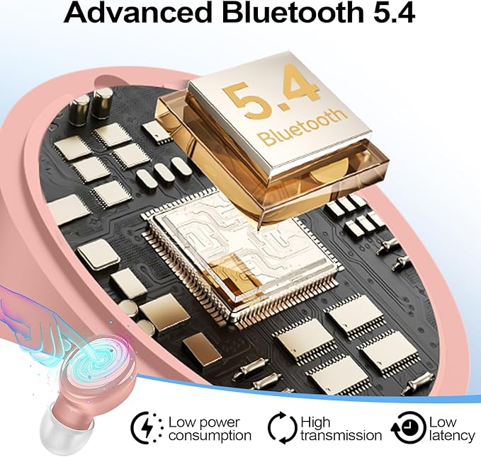 kurdene Wireless Earbuds Bluetooth 5.4 in Ear Buds Light Weight Headphones,Deep Bass Sound,Built in Mics Headset,Clear Calls Earphones for Sports Workout Pink