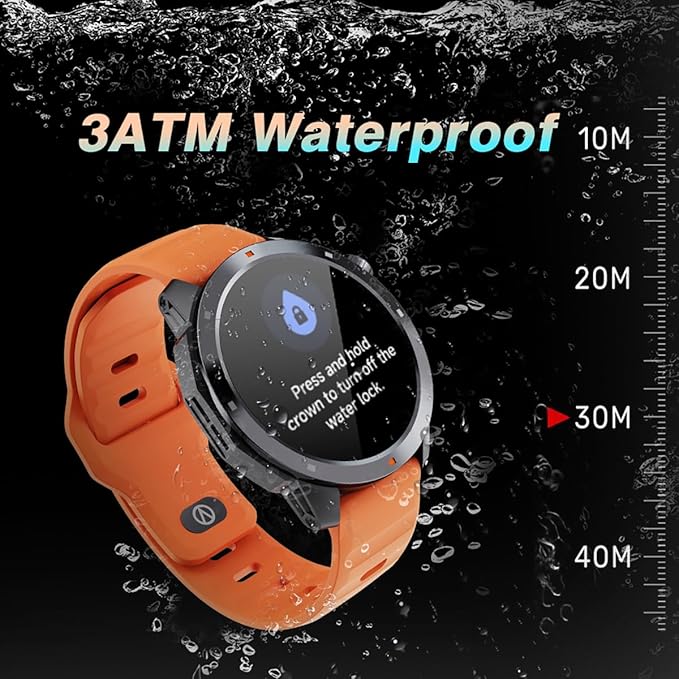 GPS Smart Watch for Men, 1.43'' AMOLED Smartwatch with Compass/Barometer/Altimeter, Heart Rate/Sleep Monitor, 30M Waterproof, 60+ Sports Fitness Tracker for Android/iOS, Black & Orange (2 Bands)