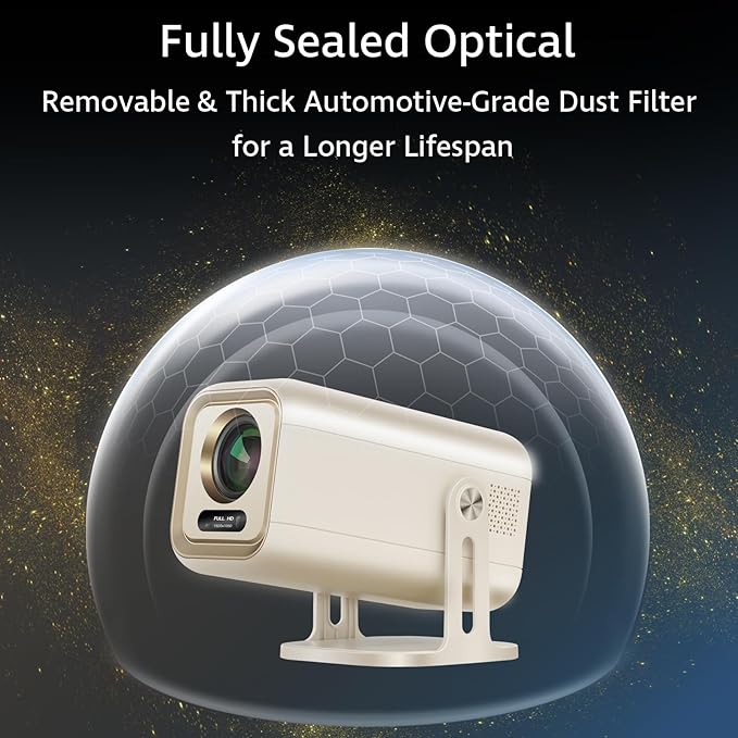 [1200 ANSI/Smart TV OS/Built-in APPs/Auto Focus&Keystone] 2025 Upgraded AI 4K Projector with WiFi and Bluetooth, Native1080P Outdoor Proyector with Netflix/YouTube/PrimeVideo, 270°Stand 300" Display