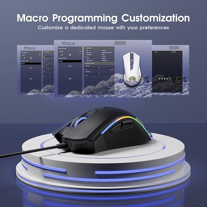 XVX Wired Gaming Mouse, 12000 DPI RGB Mouse with 12 Backlit Modes & 7 Macro Buttons, Gaming Mice Support DIY Keybinding, Gamer Computer Mice for Laptop PC Mac Windows, Wave