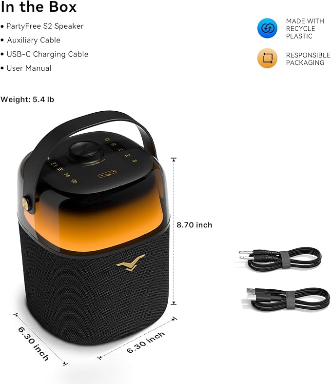 Bluetooth Speaker, Portable Wireless Speaker with 80W Peak Power, Enhanced Bass/Treble, TWS Pairing, 360-Degree LED Lighting for Home, Outdoor, Beach Party, Supports USB/AUX/6.35mm Jack/FM Integration