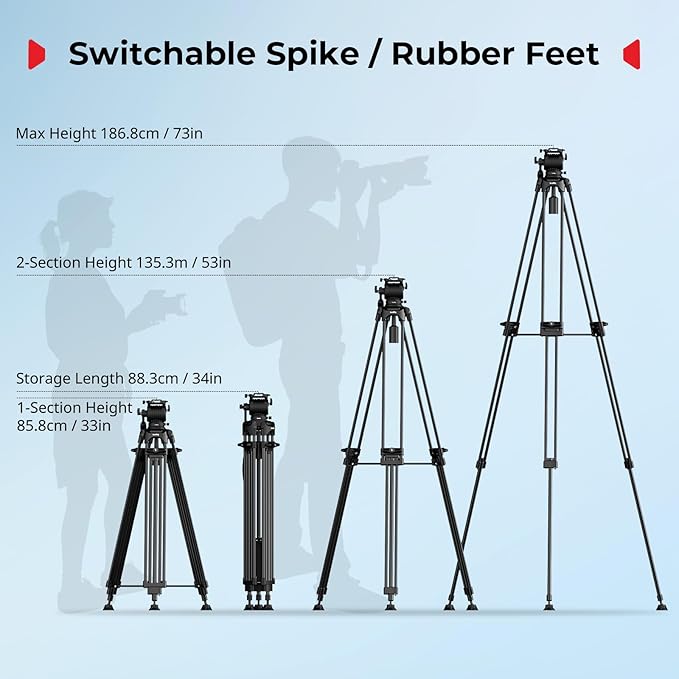 SmallRig FreeSpeed Heavy Duty Video Tripod, 74" Camera Tripod with 360° Fluid Head for Manfrotto Plate, One-Knob Quick Extend, 75mm Bowl, Load up 17.64lb for DSLR Mirrorless Camera, Camcorder- FSD14