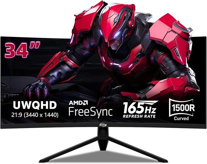 34 Inch Curved Gaming Monitor 4K, (3440x1440) 165Hz Ultrawide Computer Monitor, HDR, 1500R, 125% sRGB, DCI-P3 92%, HDMI/DP and Built-in Speaker Support Wall- Black