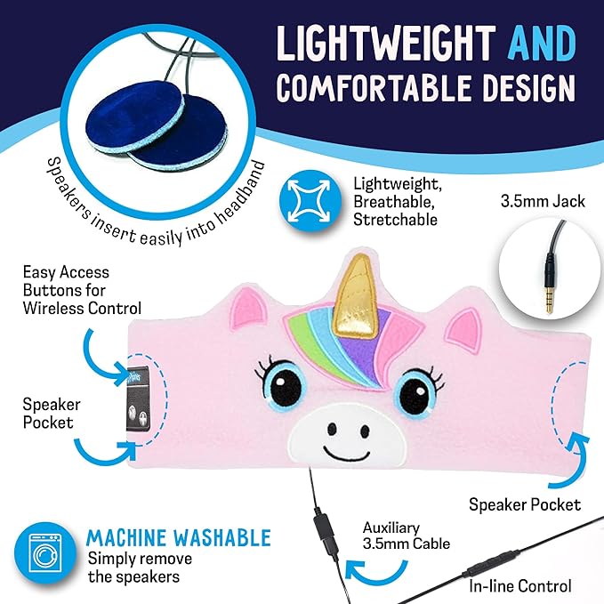 Toddler Headphones Wireless, Kids Bluetooth Earphones, Safe Volume - Wired School Headphones for Kids with 3.5 MM Jack and Travel Bag - Toddler Airplane Accessories for Boys & Girls - Pink Unicorn