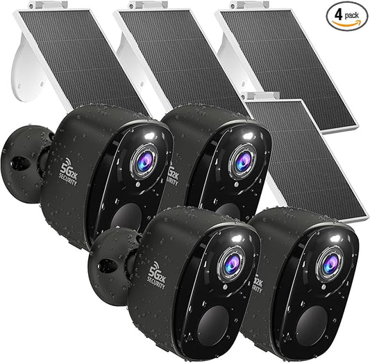 4pcs Wireless Security Cameras Outdoor,5G/2.4G Solar Cameras, 2K Battery Powered Surveillance Cameras for Outdoor Use, Color Night Vision, AI Detection, 2-Way Talk, IP65, SD/Cloud, Works Alexa