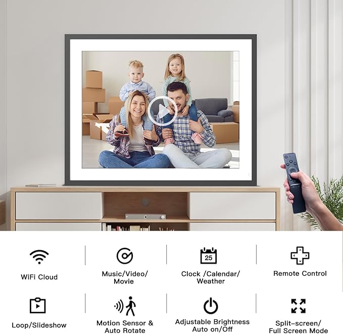 17" Large-Digital-Picture-Frame WiFi Photo Frame - 1280*960 FHD Touchscreen Digital Frame, Full Function, Auto Rotate, Wall Mounted, Free Cloud, Sharing Phoro and Video via App Email, Gift for Mother