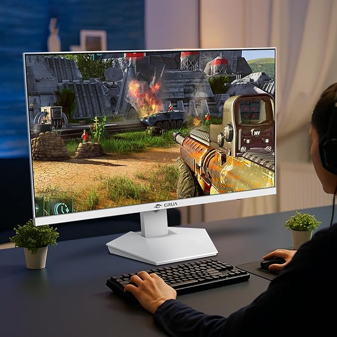 CRUA 27" White Monitor, 2K QHD(2560x1440P) IPS Panel, 120Hz Computer Monitor, Supports AMD Freesync, 120% sRGB, USB Type-C, Built-in Speakers, Wall Mountable(HDMI 2.0/DP 1.4), Best for Work and Gaming