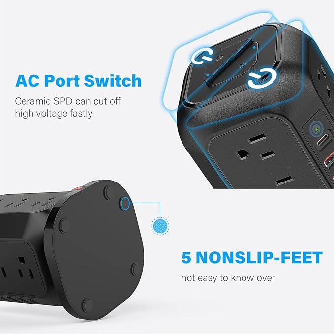 AiJoy Power Strip Tower Surge Protector with 12 AC Outlets, 3 USB-A & 1 USB-C Ports, 10 FT Extension Cord, Charging Station with Overload Protection, for Home Office Dorm Living Room