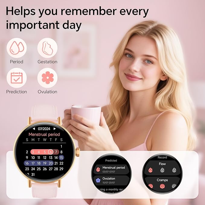 Smart Watches for Womem,1.27" HD Fitness Tracker Answer/Make Call, Heart Rate/Sleep/SpO2，Round Smart Watch for iPhone/Samsung/Android,IP68 Waterproof，110+ Sport Mode-Pink(2 Bands)