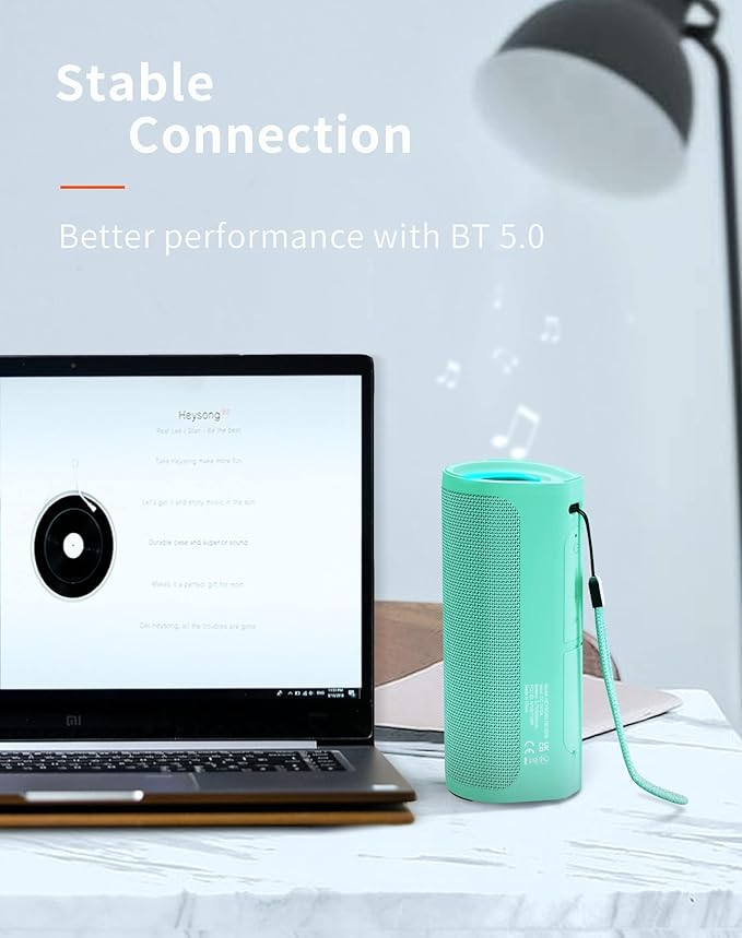 HEYSONG Portable Bluetooth Speaker, Waterproof Wireless Shower Speakers with Good Bass, IPX7 Floating, 5000mAh, TF Card, Loud Sound for Beach, Pool, Kayak Accessories, Gifts for Women, Girl-Mint Green