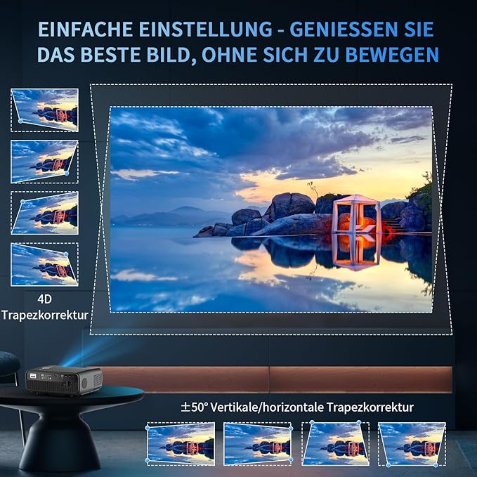 4K Smart Daylight Projector 5G WiFi Bluetooth,1000 ANSI/13000 Lumen Native 1080P Ultra HD Outdoor Movie Projector,Android Projector with Apps Keystone, Zoom, Home Cinema and Video Games,200” Display