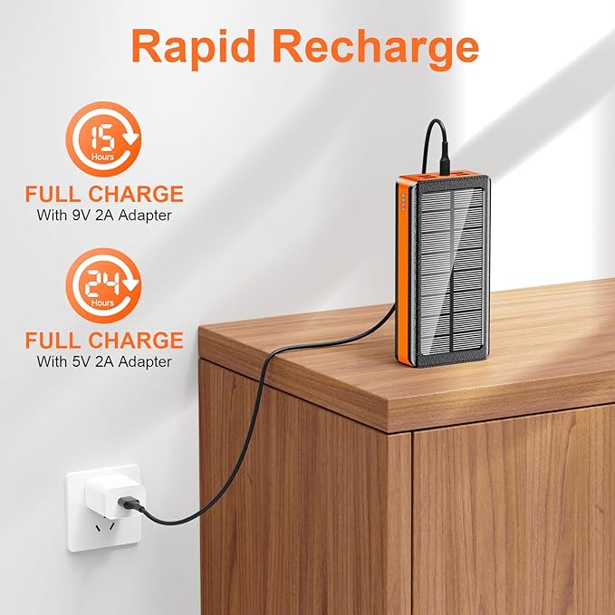 Solar Charger Power Bank 66800mAh Portable Charger with USB-C in/Output 22.5W QC3.0 Fast Charging 5 Out Ports Battery Pack Built-in 32 Led Flashlights for Cell Phone Camping and Hilking