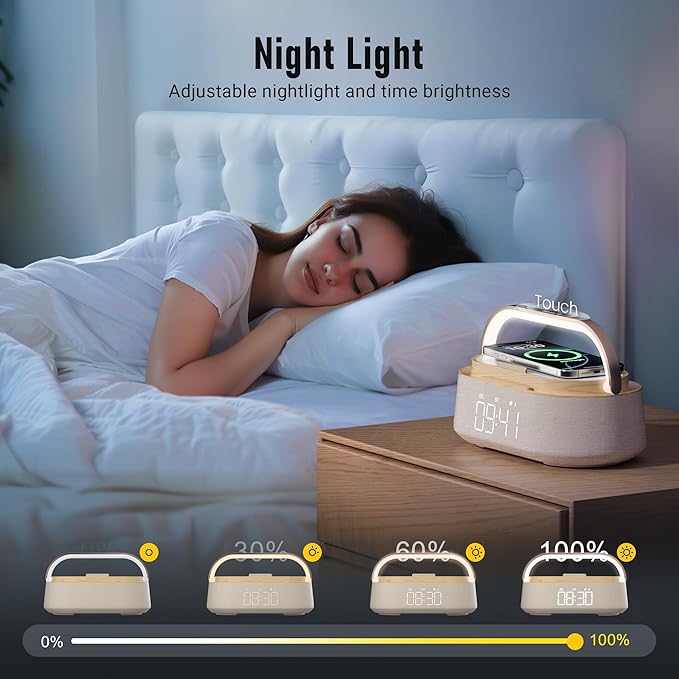 FREEFISH Bluetooth Speaker with Wireless Charge FM Radio 2500mAh Battery, LED Night Light Suitable for Home,Bedroom,Office