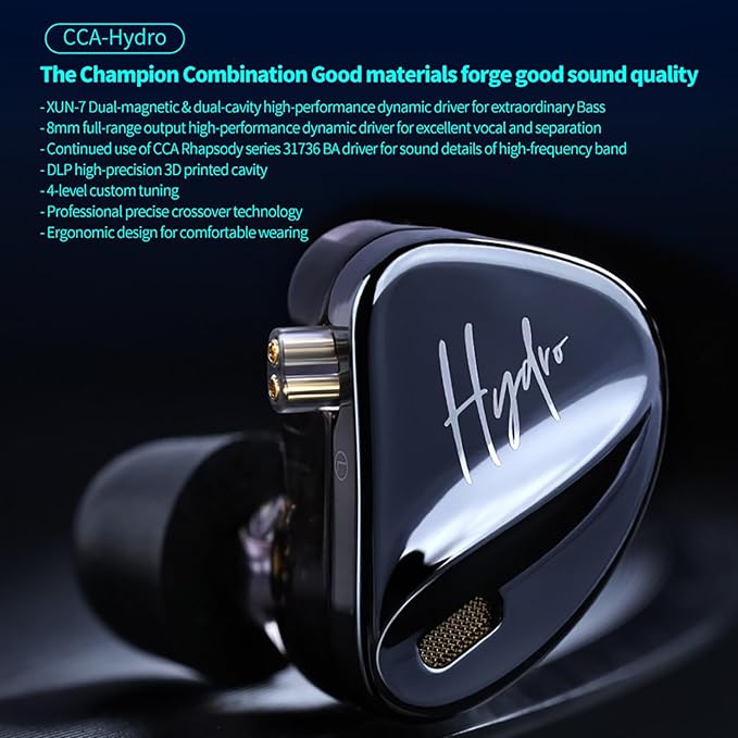 CCA Hydro in Ear Monitor Headphones with 4 Tuning Switches, 2DD 8BA Hybrid Driver Gaming Earbuds, HiFi Bass IEM Earphones for Musicians Singers Audio Engineers Audiophile Dj Drummers