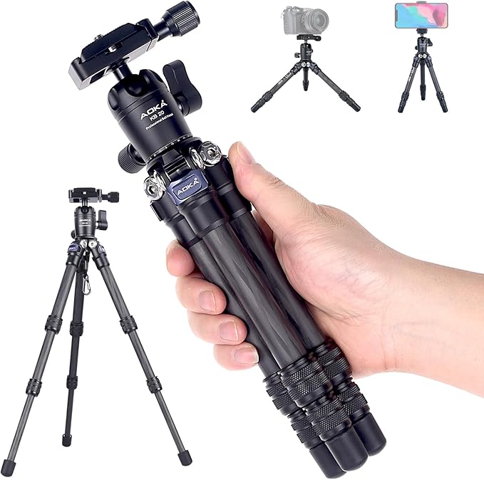 AOKA 15.75"/0.99 lbs Mini Carbon Fiber Tripod, Compact Pocket Travel Tabletop Tripod for Mobile Phones, Mirrorless Cameras, Digital Cameras, Projectors, Webcams