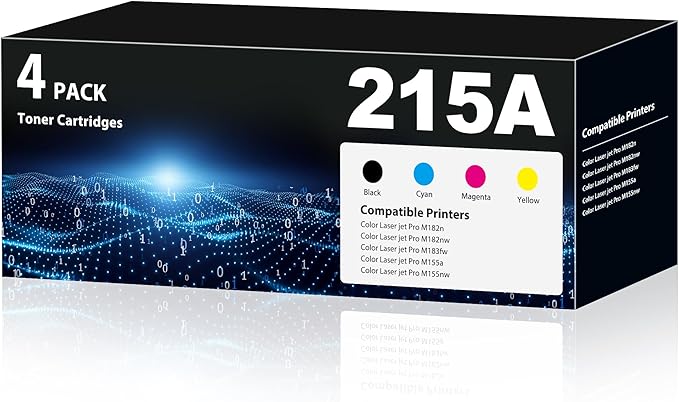 215A Toner Cartridges M183fw Toner Compatible for HP 215A Toner cartridges 4 Pack (with Chip) M183fw M182 M155 215A Toner cartridge for Color Laser Jet Pro MFP M183fw M183fdw M182n M182nw M155a M155nw